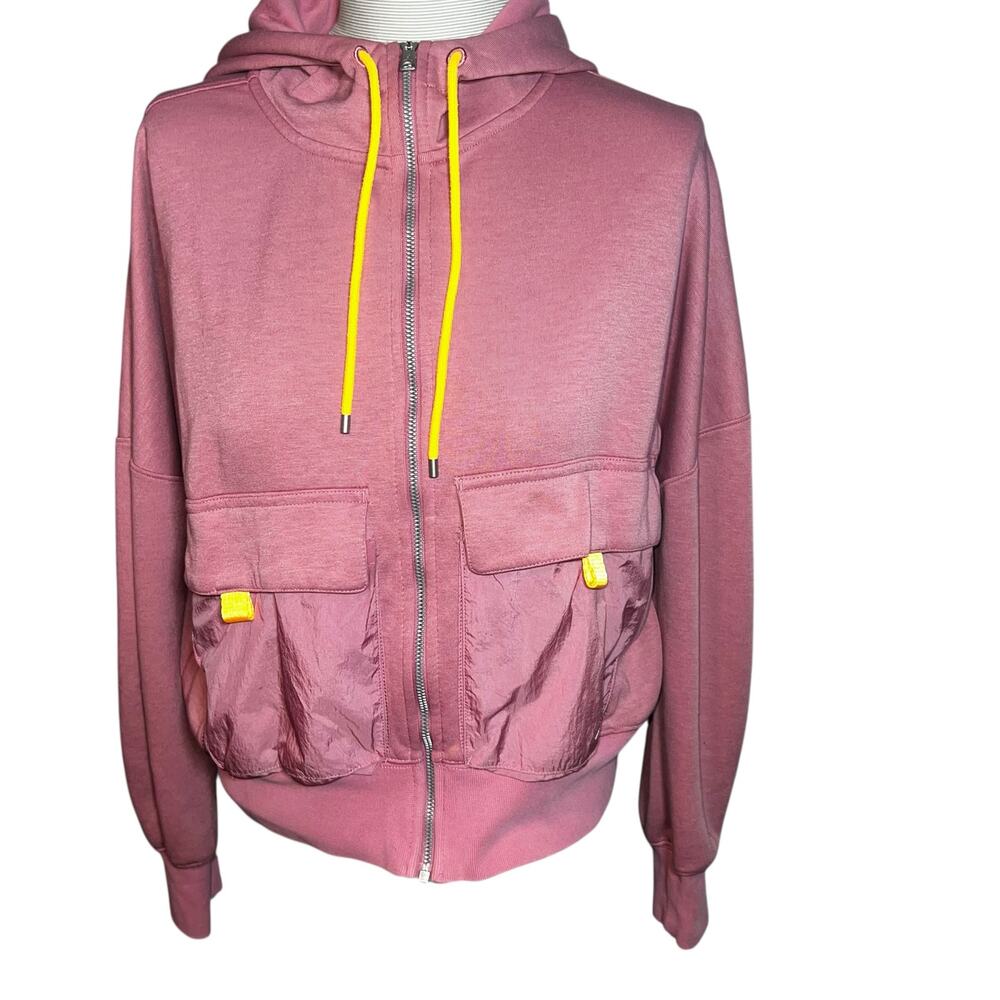 JORDAN Women's full zip relaxed fit hooded jacket nylon pockets Berry Pink SM
